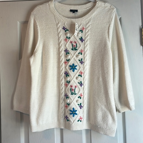 Talbots Sweaters - Talbots Knit Sweater Floral Embroidery XL P Cottagecore Grandma Sweet Girly NWT
